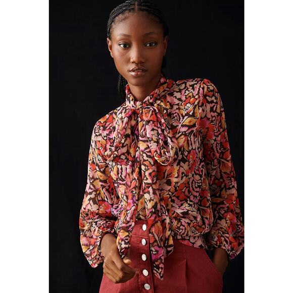 MISA LOS ANGELES Red & Purple Floral Ruffle Blouse Top – Medium - Picture 5 of 12